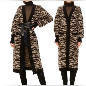 AFRM ZEBRA Brown Black Camo Tristen Sweater Duster Cardigan POCKETS size XS S
